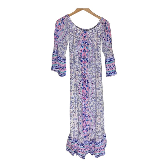 Lilly Pulitzer Women’s Abigale Midi Dress Engineered Multi Rayon Off Shoulder XS - Picture 7 of 16